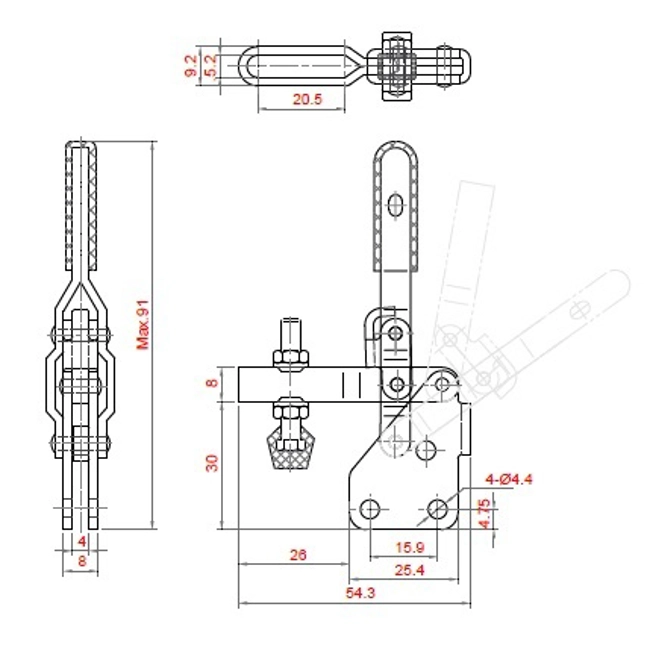 Vendita online Bloccaggio verticale base dritta braccio regolabile 50 Kg.